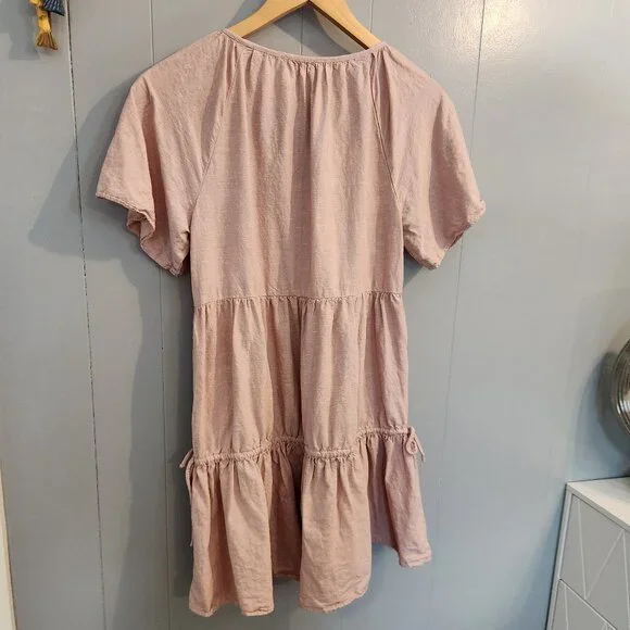 Madewell Lorelei linen blush pink boho tiered mini dress - Picture 3 of 11